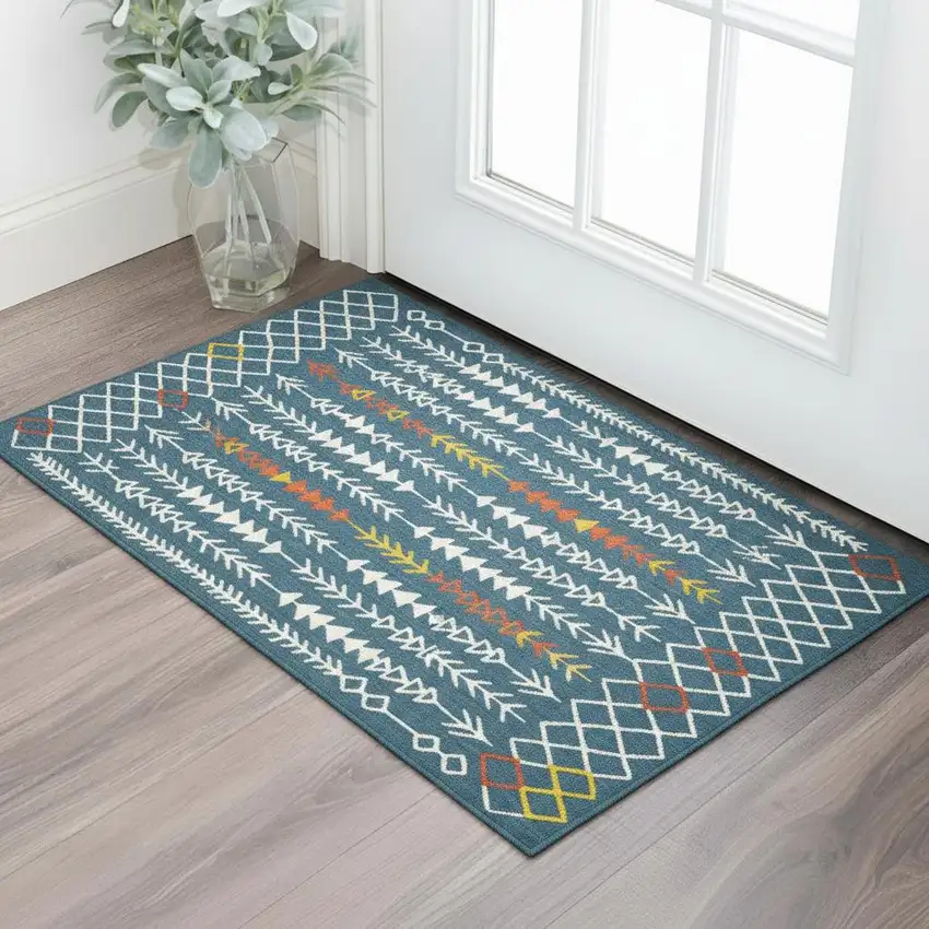 Blue And Ivory Geometric Area Rug Photo 1