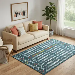 Photo of Blue And Ivory Geometric Area Rug