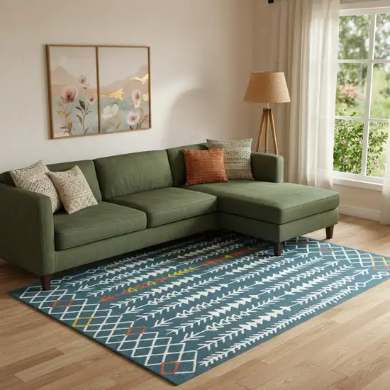 Blue And Ivory Geometric Area Rug Photo 1