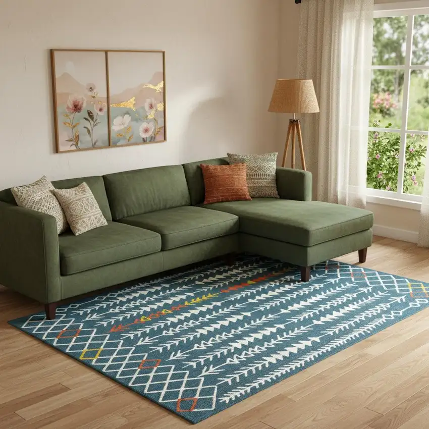 Blue And Ivory Geometric Area Rug Photo 1