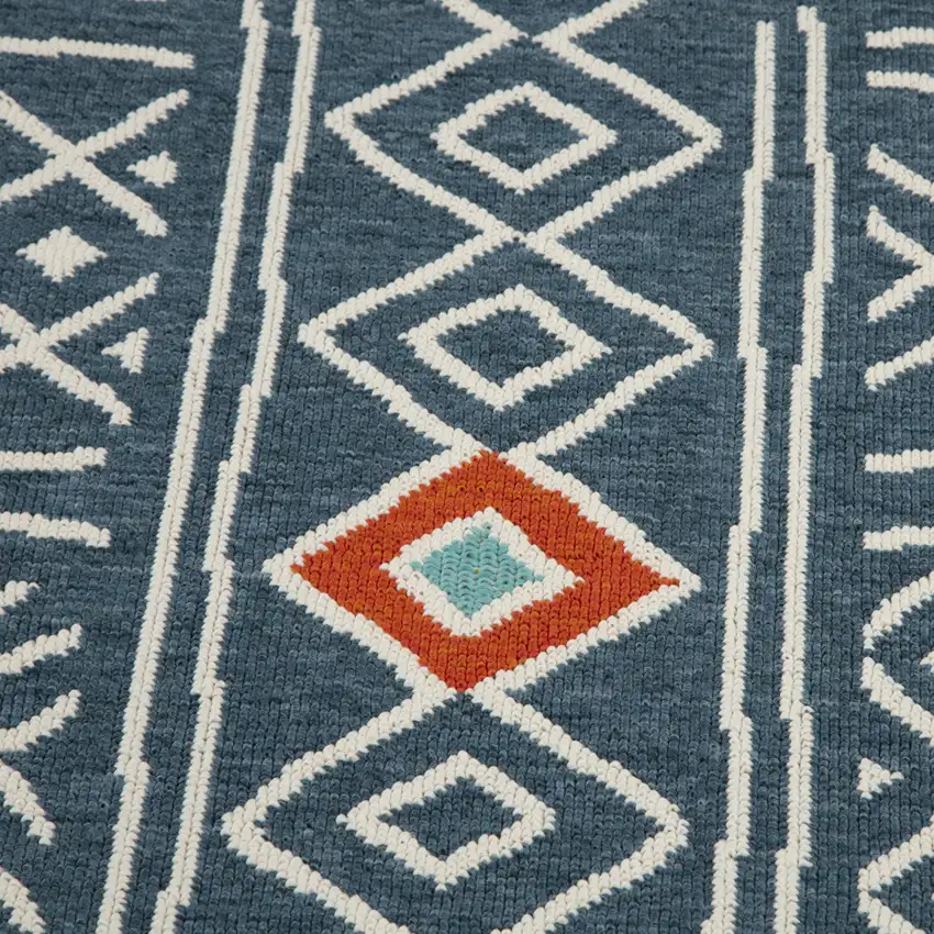 Blue And Ivory Geometric Area Rug Photo 9