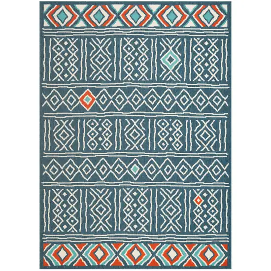 Blue And Ivory Geometric Area Rug Photo 5