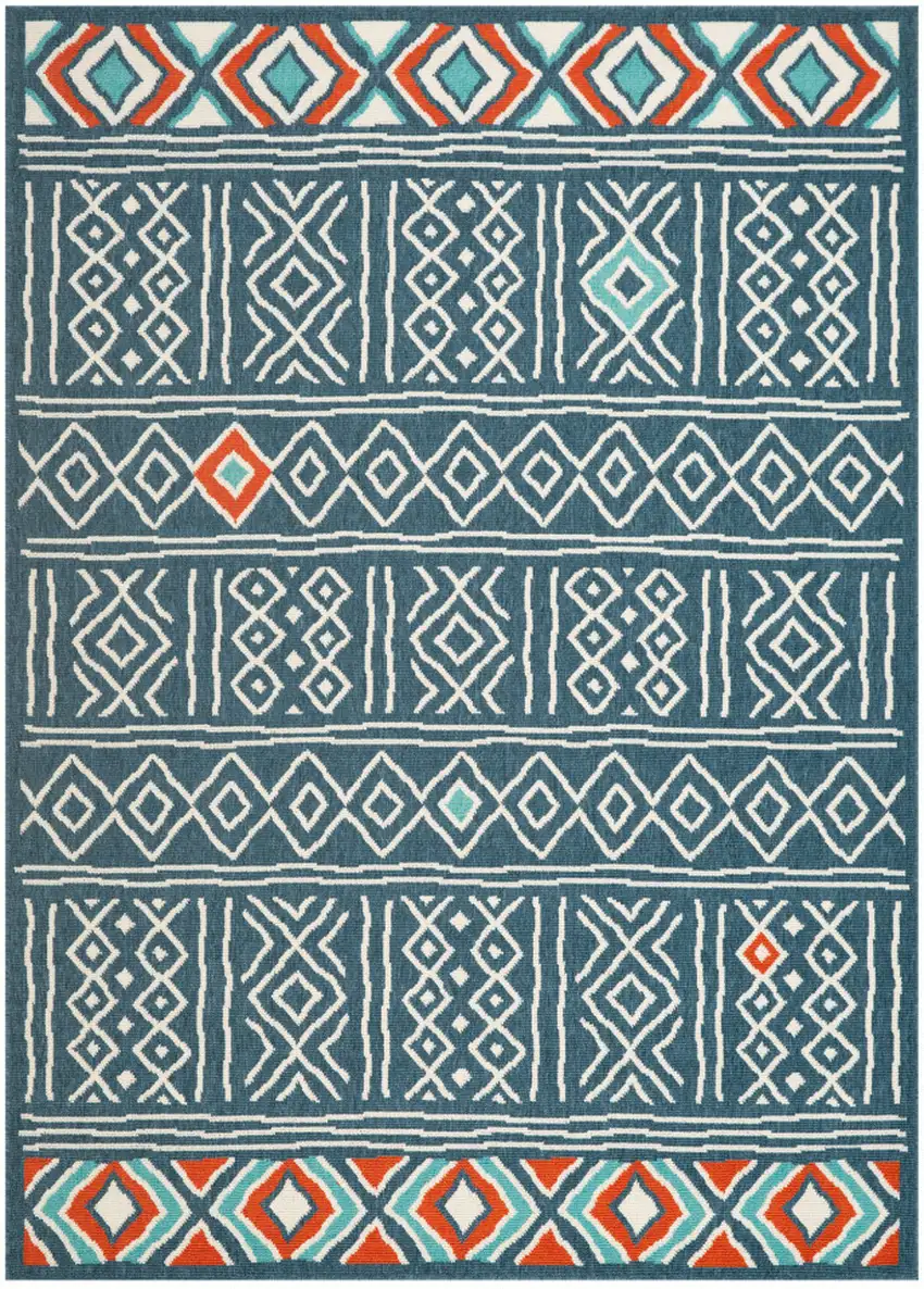 Blue And Ivory Geometric Area Rug Photo 5