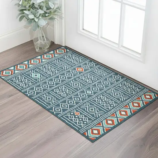 Blue And Ivory Geometric Area Rug Photo 1