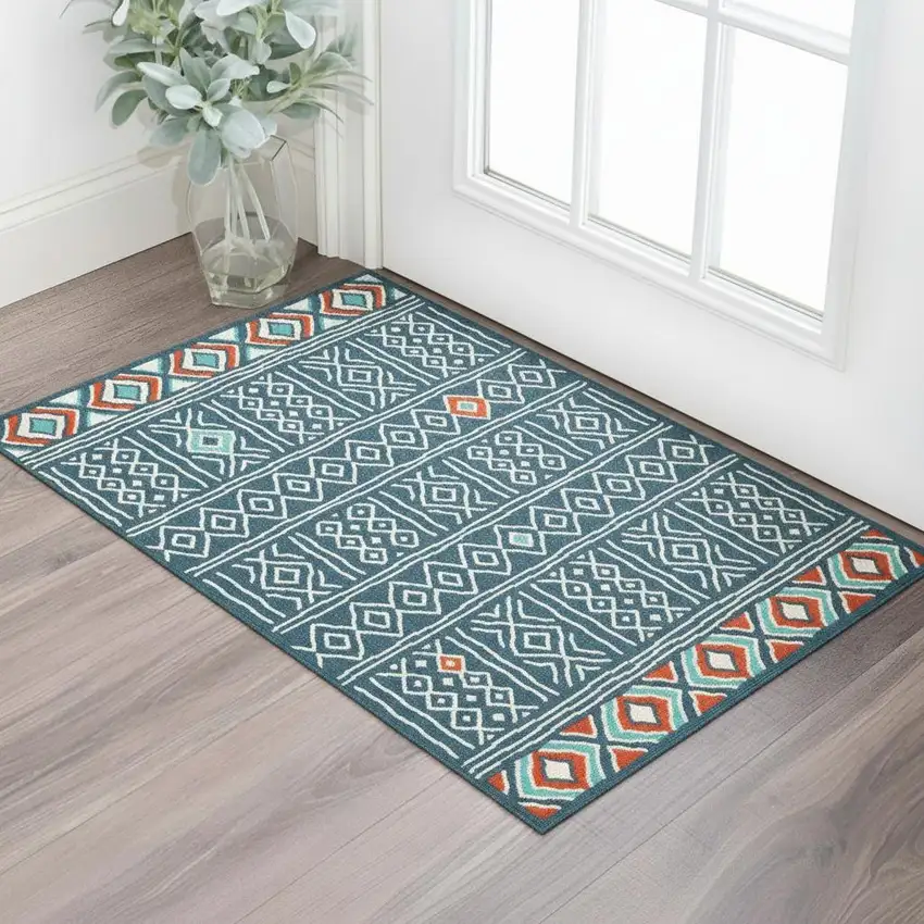 Blue And Ivory Geometric Area Rug Photo 1