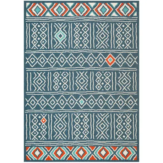 Blue And Ivory Geometric Area Rug Photo 2