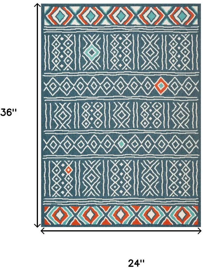 Blue And Ivory Geometric Area Rug Photo 3