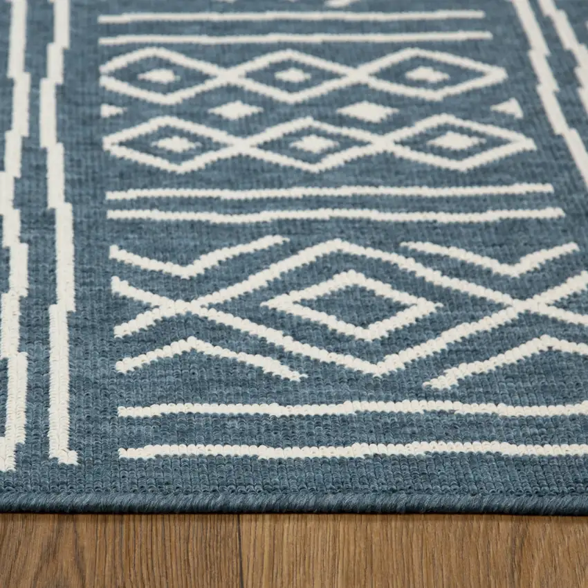 Blue And Ivory Geometric Area Rug Photo 7
