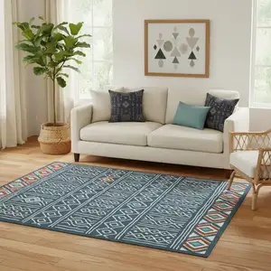Photo of Blue And Ivory Geometric Area Rug