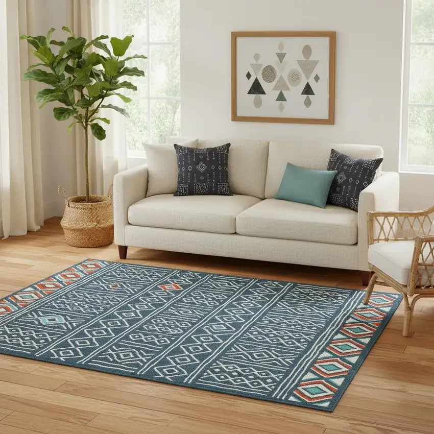 Blue And Ivory Geometric Area Rug Photo 1
