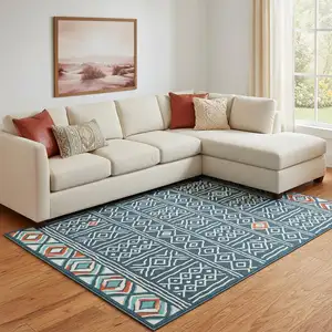 Photo of Blue And Ivory Geometric Area Rug