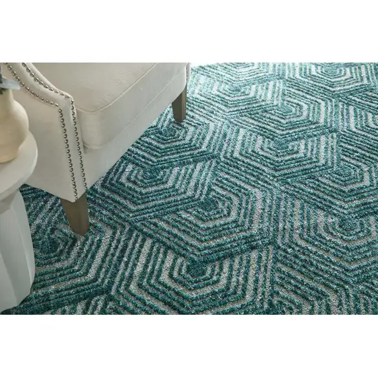 Blue And Ivory Geometric Area Rug Photo 5