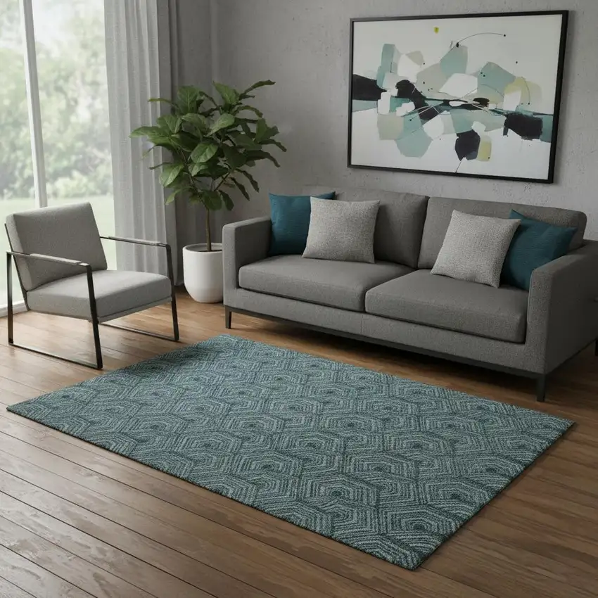 Blue And Ivory Geometric Area Rug Photo 1