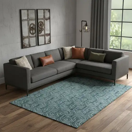 Blue And Ivory Geometric Area Rug Photo 1