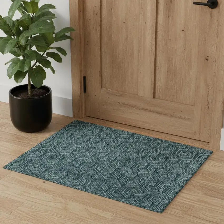 Blue And Ivory Geometric Area Rug Photo 1