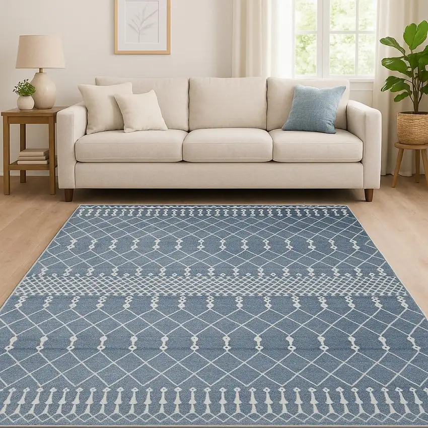 Blue And Ivory Geometric Area Rug Photo 1