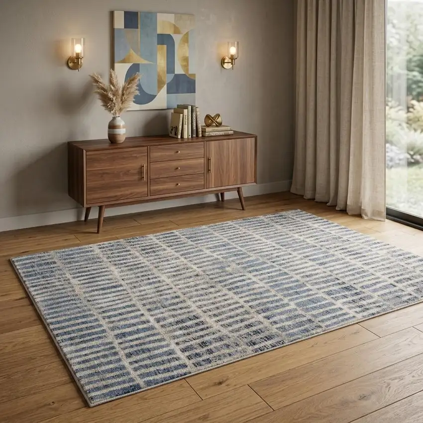 Blue And Ivory Geometric Area Rug Photo 1