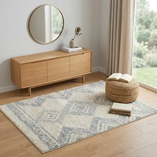 Blue And Ivory Geometric Area Rug Photo 1