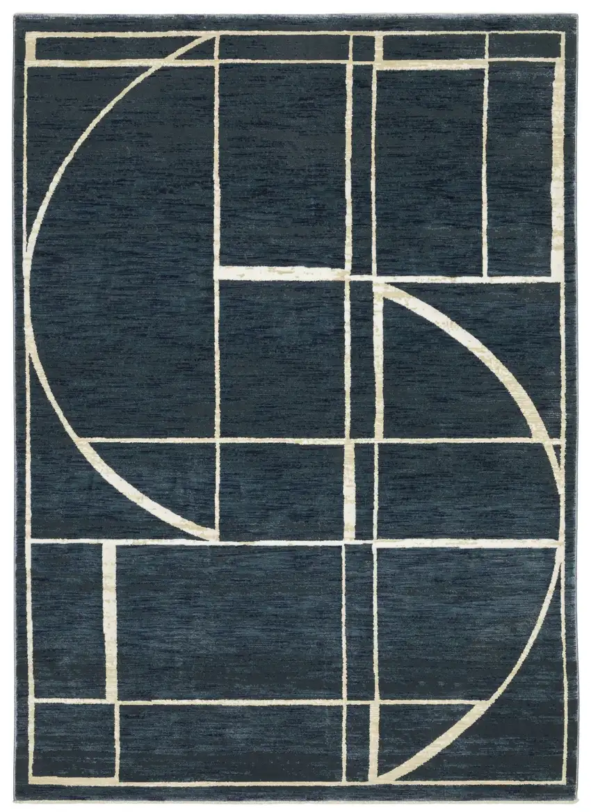 Blue And Ivory Geometric Area Rug Photo 4