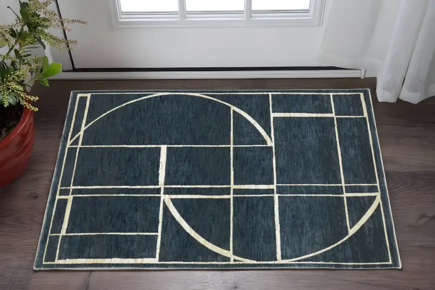 Blue And Ivory Geometric Area Rug Photo 1