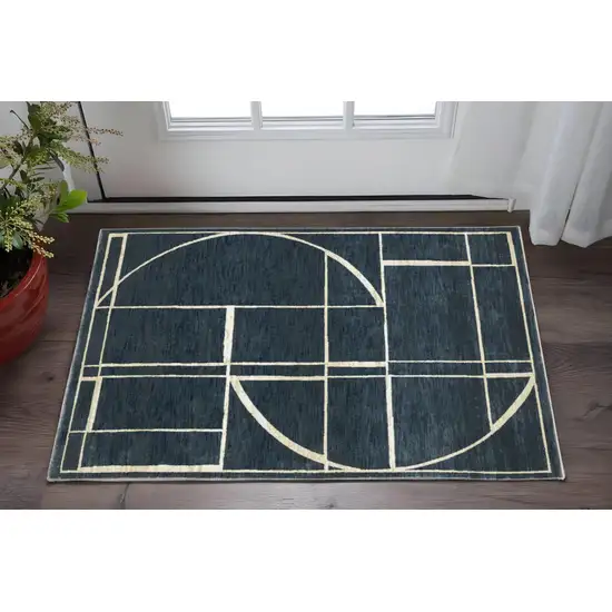 Blue And Ivory Geometric Area Rug Photo 1