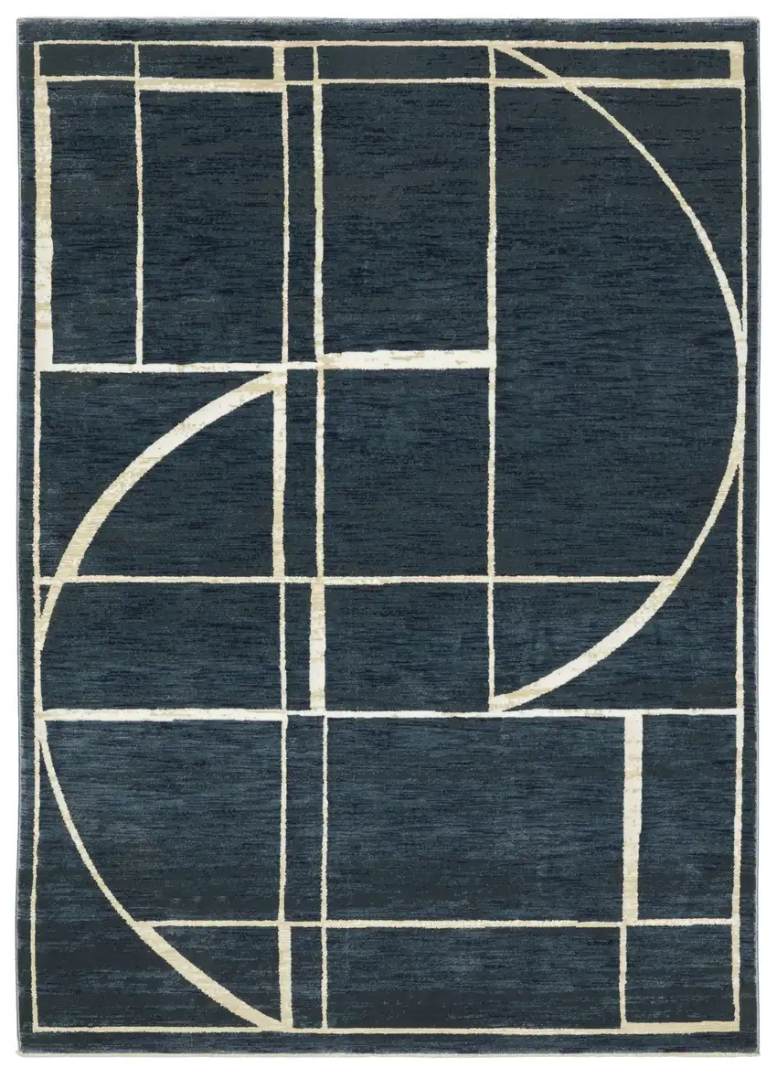 Blue And Ivory Geometric Area Rug Photo 2
