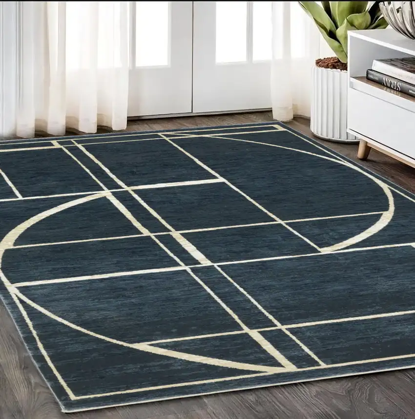 Blue And Ivory Geometric Area Rug Photo 1