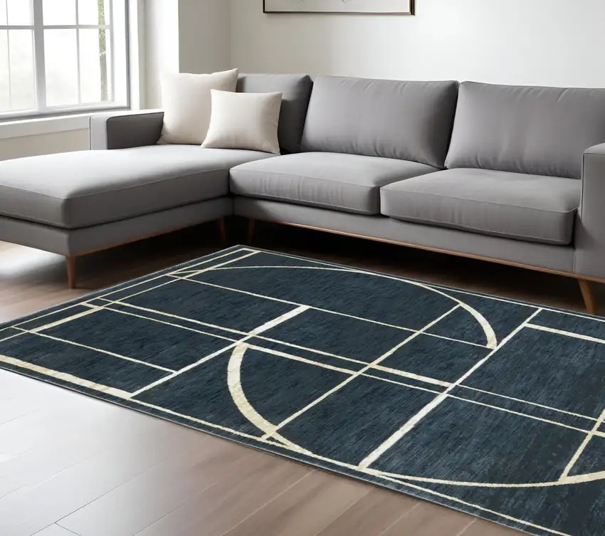 Blue And Ivory Geometric Area Rug Photo 1