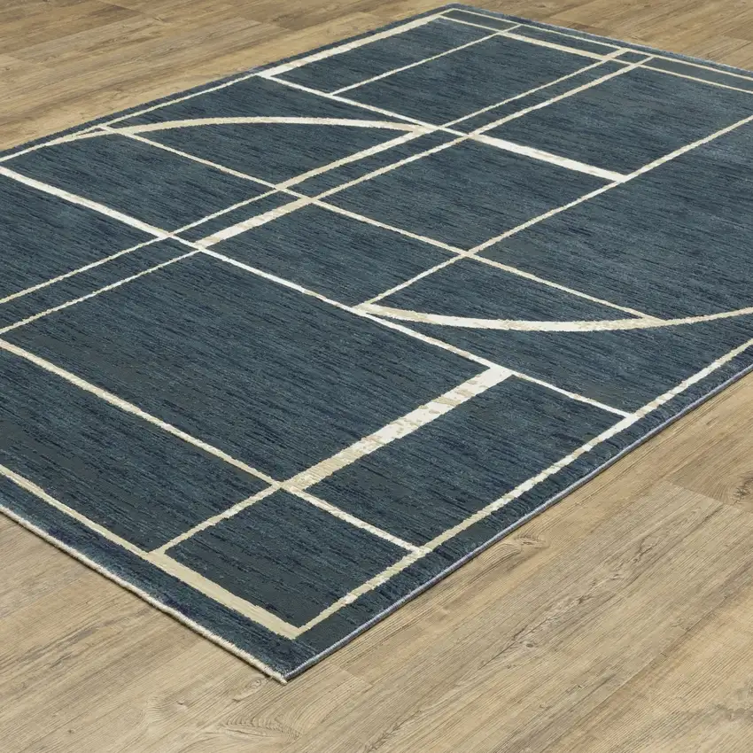 Blue And Ivory Geometric Area Rug Photo 9