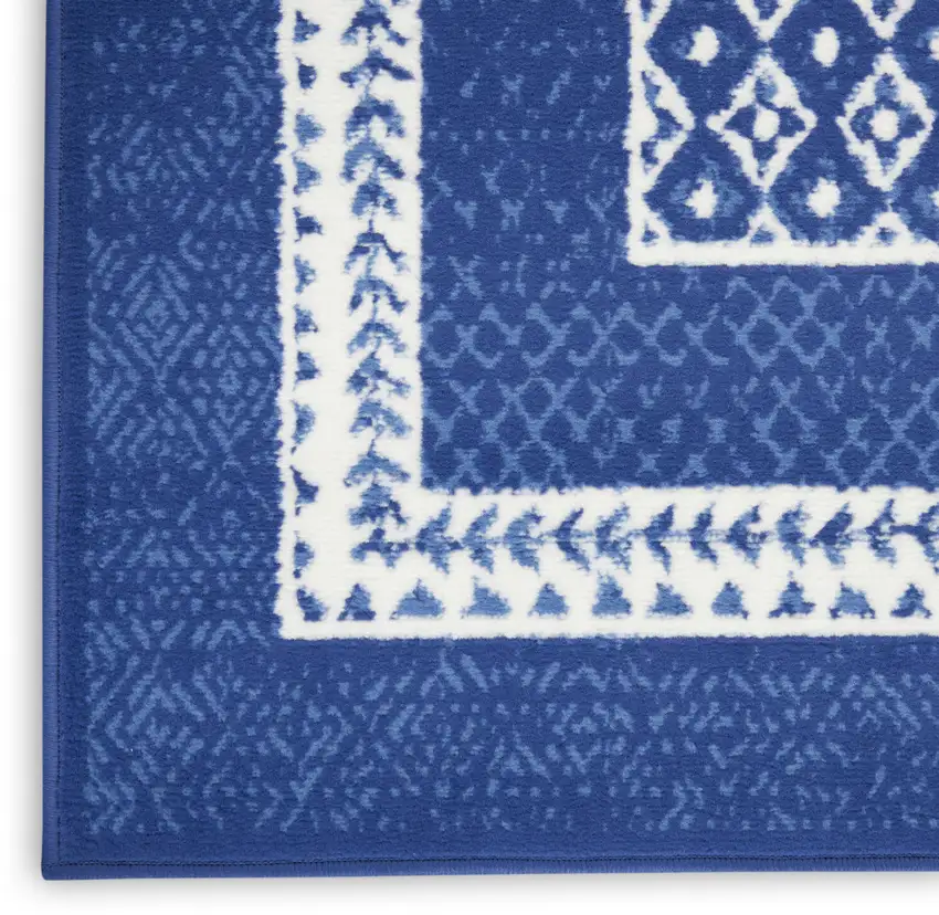 Blue And Ivory Geometric Distressed Area Rug Photo 7