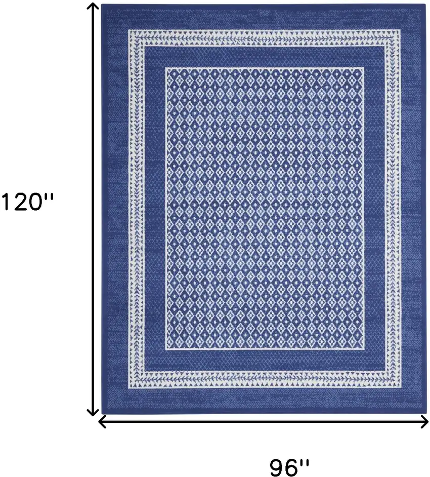 Blue And Ivory Geometric Distressed Area Rug Photo 3