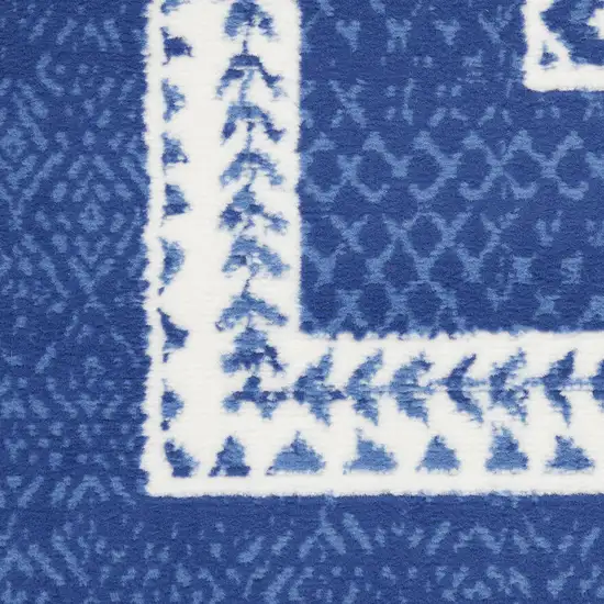 Blue And Ivory Geometric Distressed Area Rug Photo 9