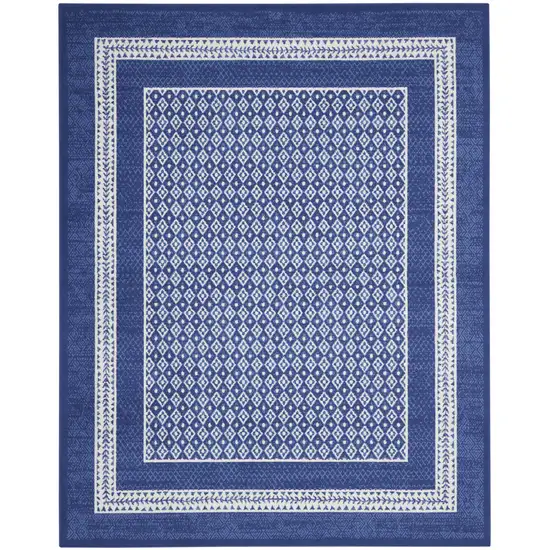 Blue And Ivory Geometric Distressed Area Rug Photo 2