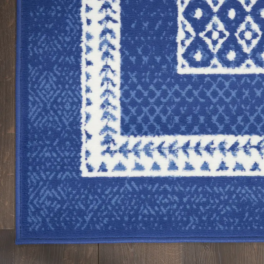 Blue And Ivory Geometric Distressed Area Rug Photo 8