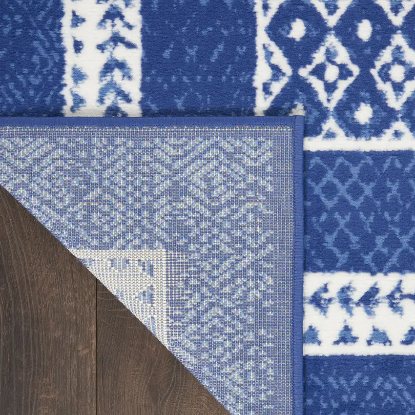 Blue And Ivory Geometric Distressed Area Rug Photo 3