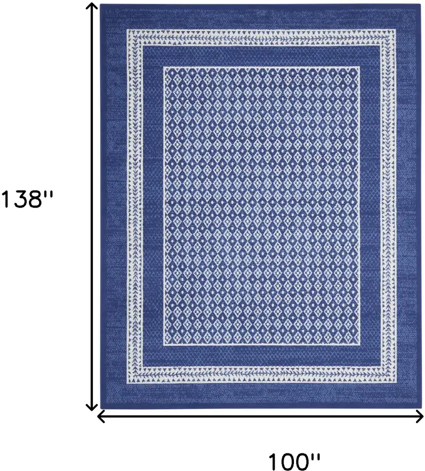 Blue And Ivory Geometric Distressed Area Rug Photo 3