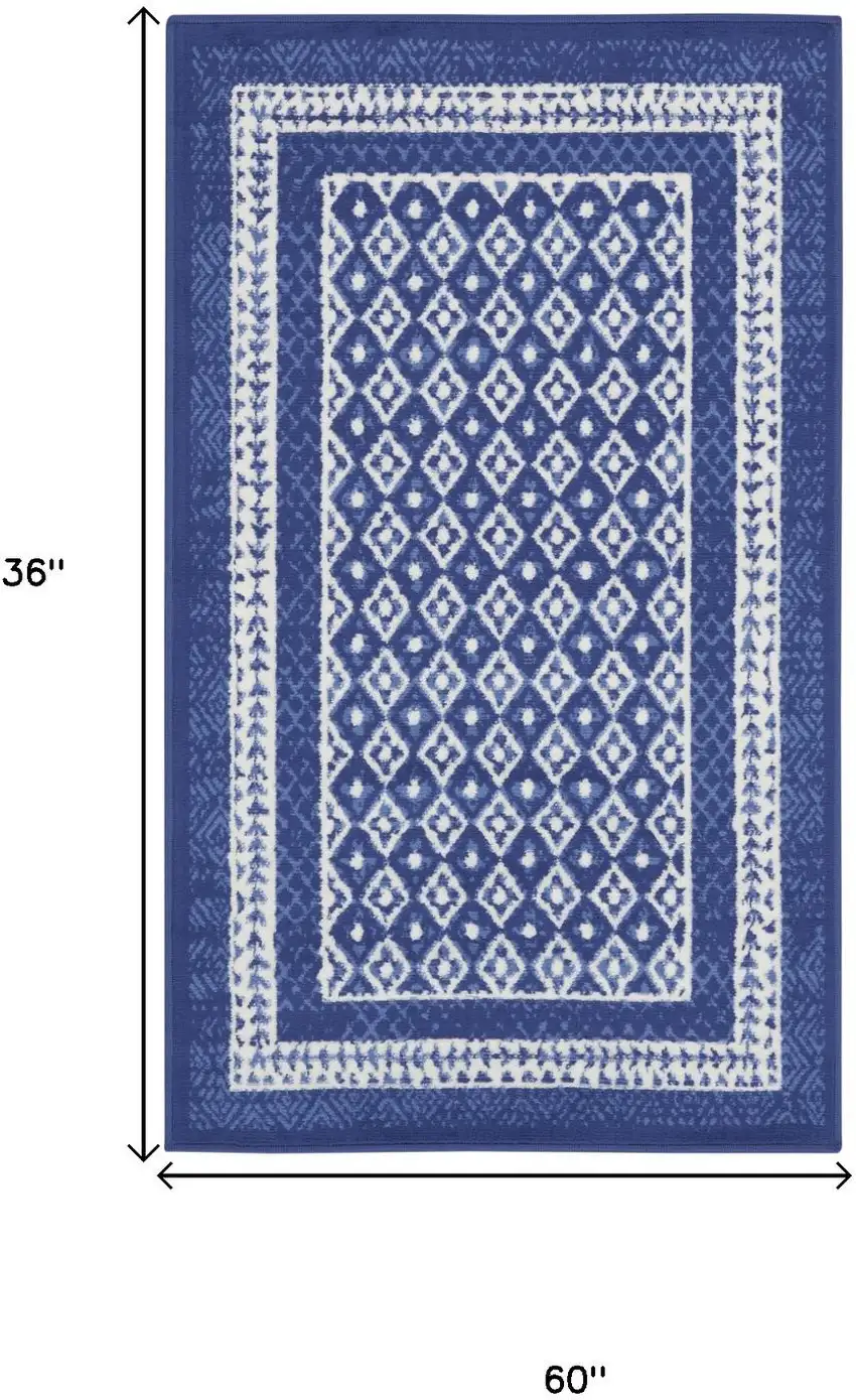 Blue And Ivory Geometric Distressed Area Rug Photo 3