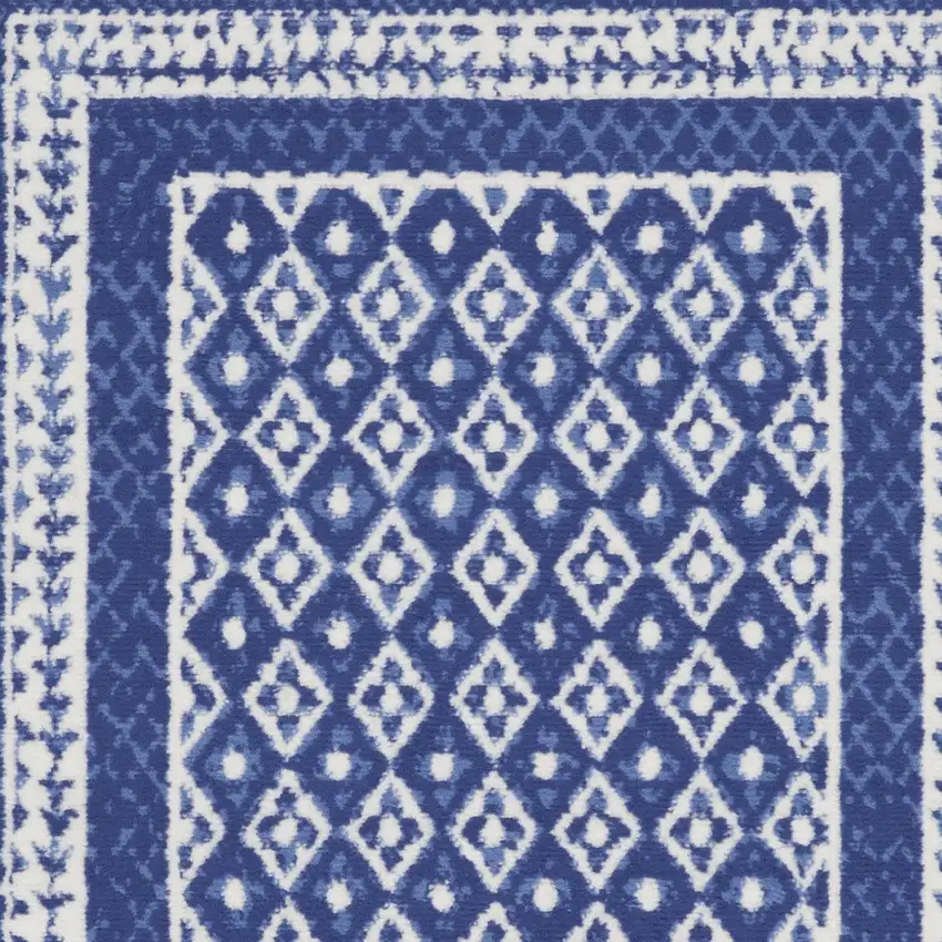 Blue And Ivory Geometric Distressed Area Rug Photo 7