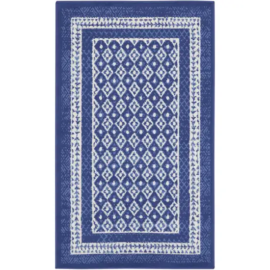 Blue And Ivory Geometric Distressed Area Rug Photo 6