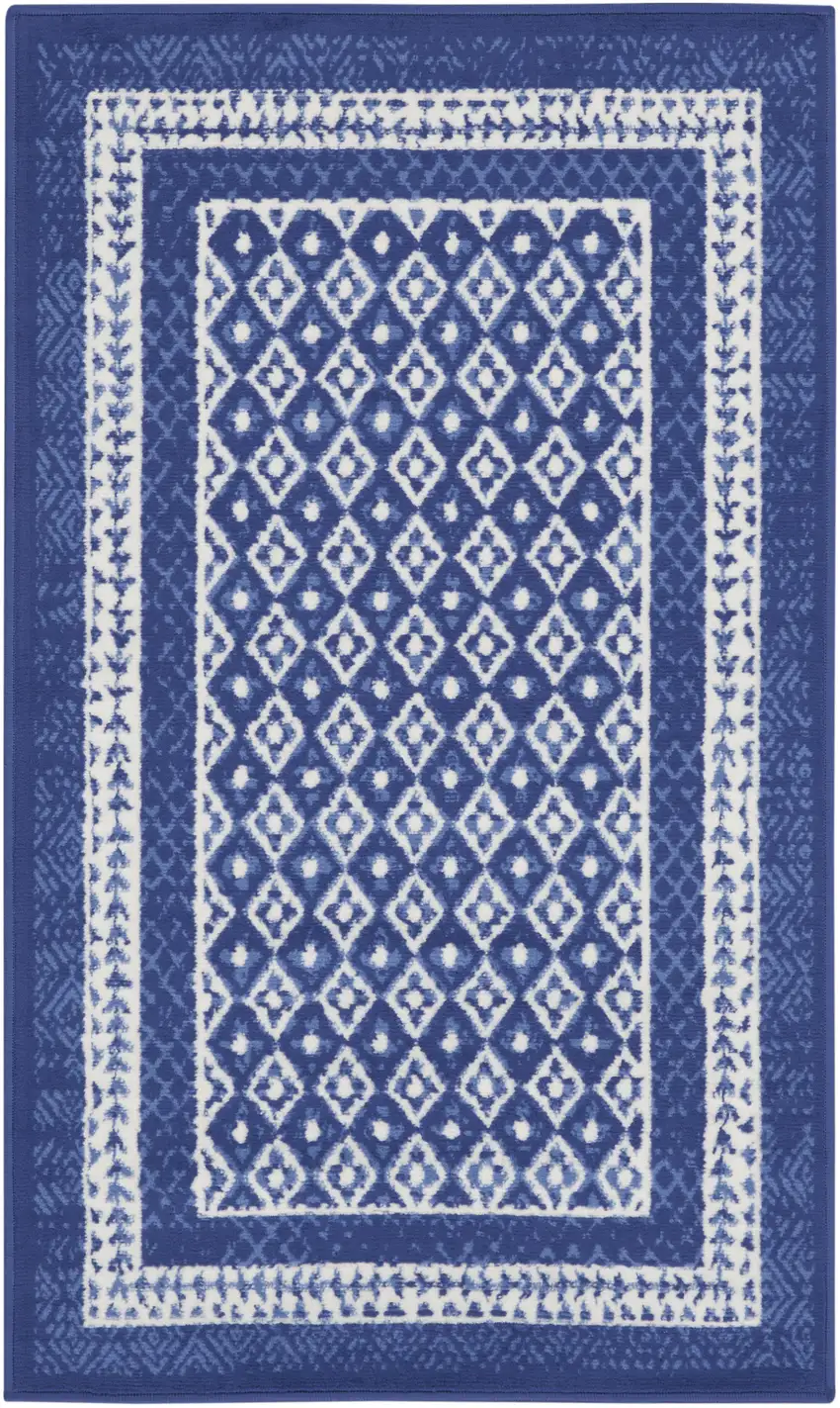 Blue And Ivory Geometric Distressed Area Rug Photo 6