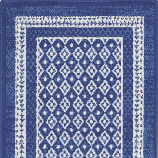 Blue And Ivory Geometric Distressed Area Rug Photo 8
