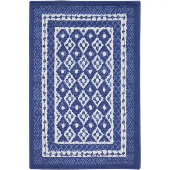 Blue And Ivory Geometric Distressed Area Rug Photo 7