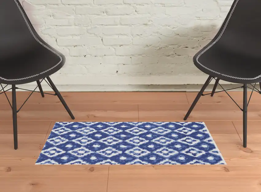 Blue And Ivory Geometric Distressed Area Rug Photo 1