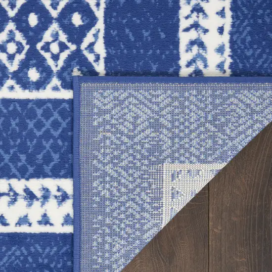 Blue And Ivory Geometric Distressed Area Rug Photo 3