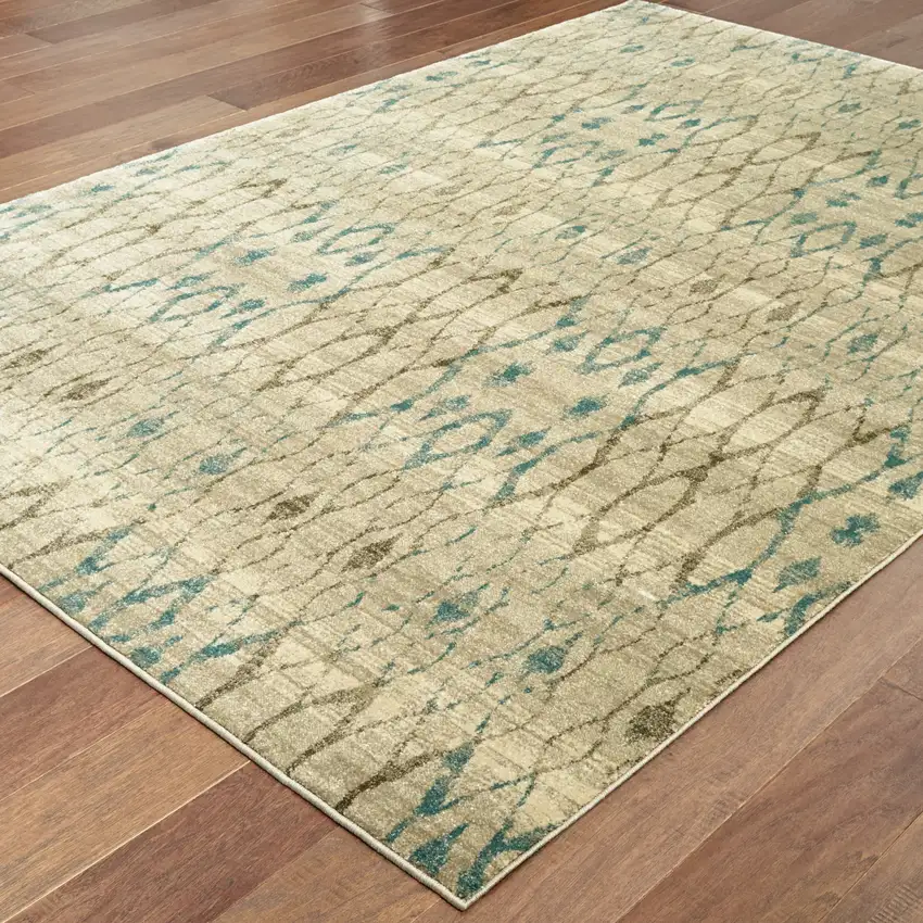Blue And Ivory Geometric Distressed Area Rug Photo 7