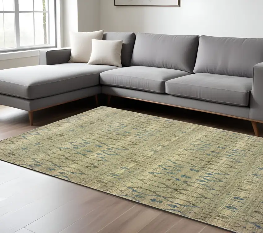 Blue And Ivory Geometric Distressed Area Rug Photo 1