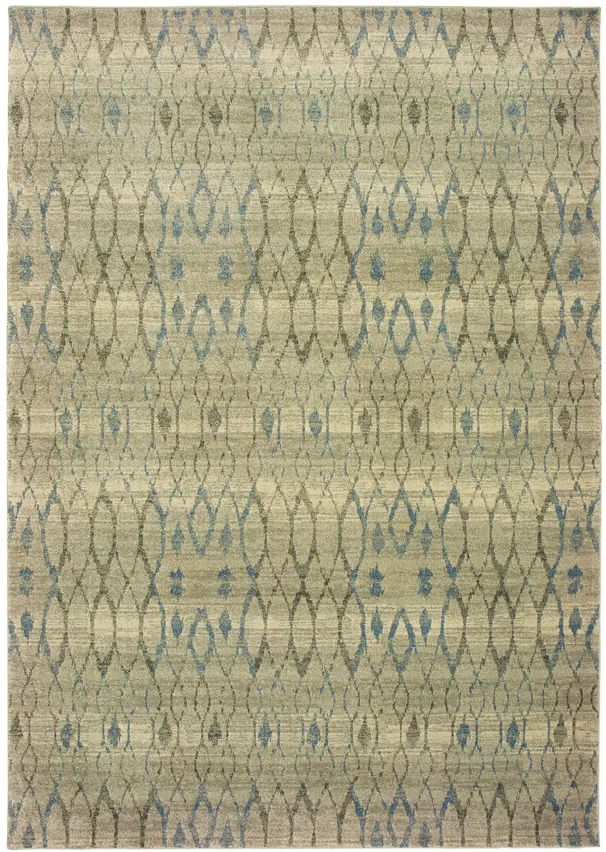 Blue And Ivory Geometric Distressed Area Rug Photo 6