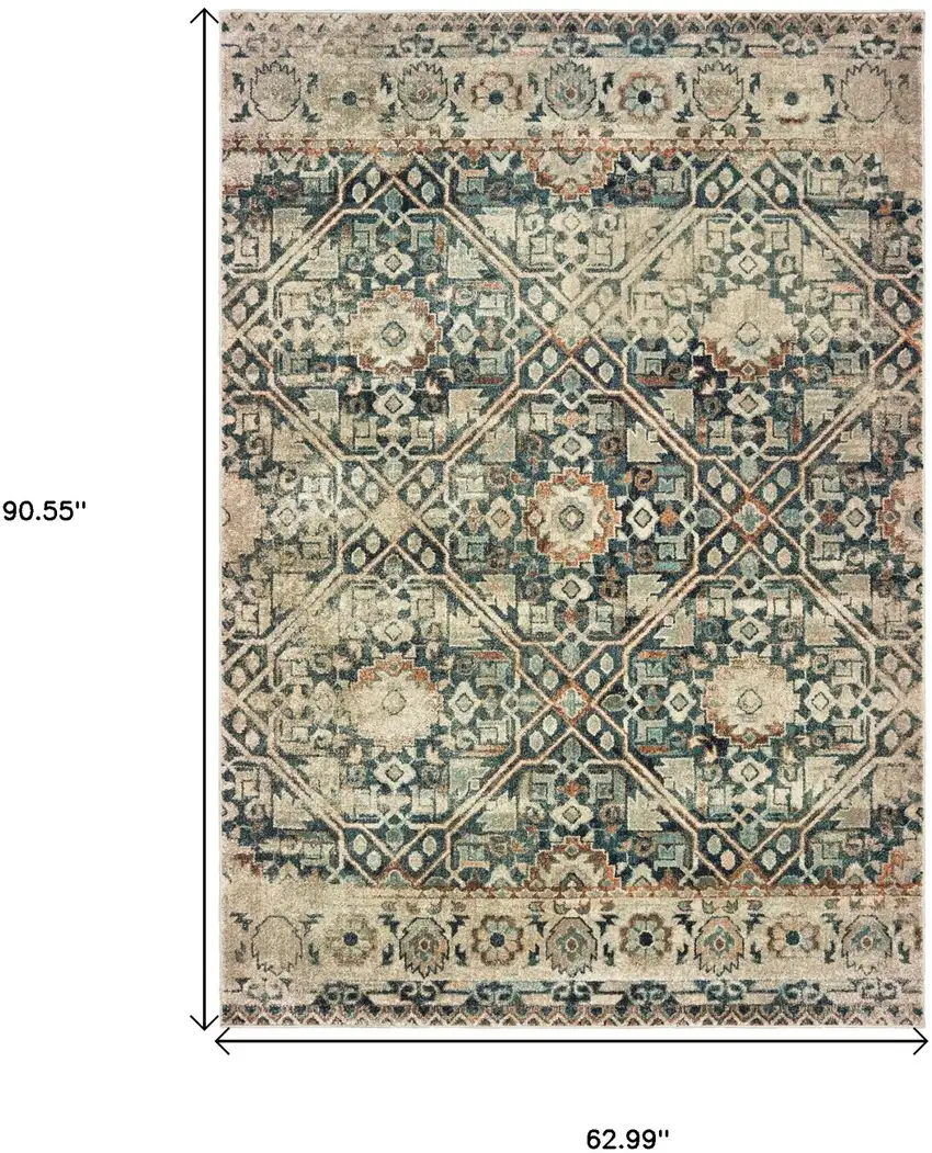 Blue And Ivory Geometric Distressed Area Rug Photo 3