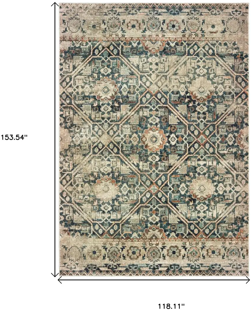 Blue And Ivory Geometric Distressed Area Rug Photo 3