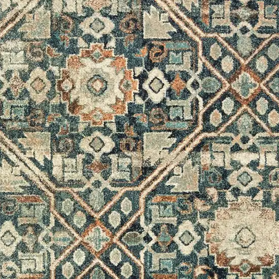 Blue And Ivory Geometric Distressed Area Rug Photo 5